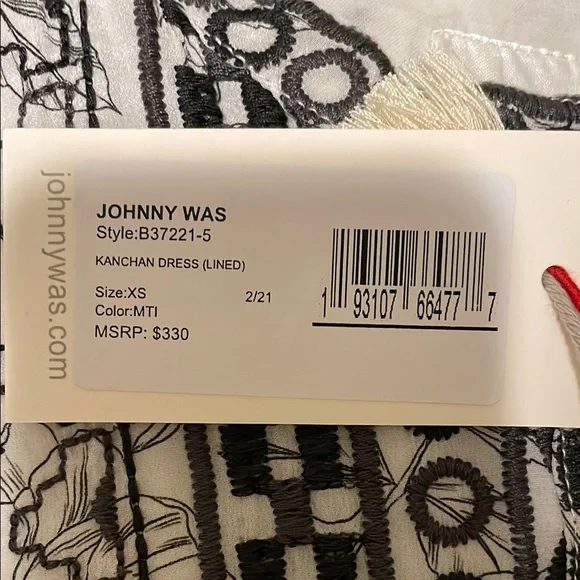 Biya Johnny Was Kanchan Dress, white and black silk, lined, NWT, pockets - Picture 3 of 11